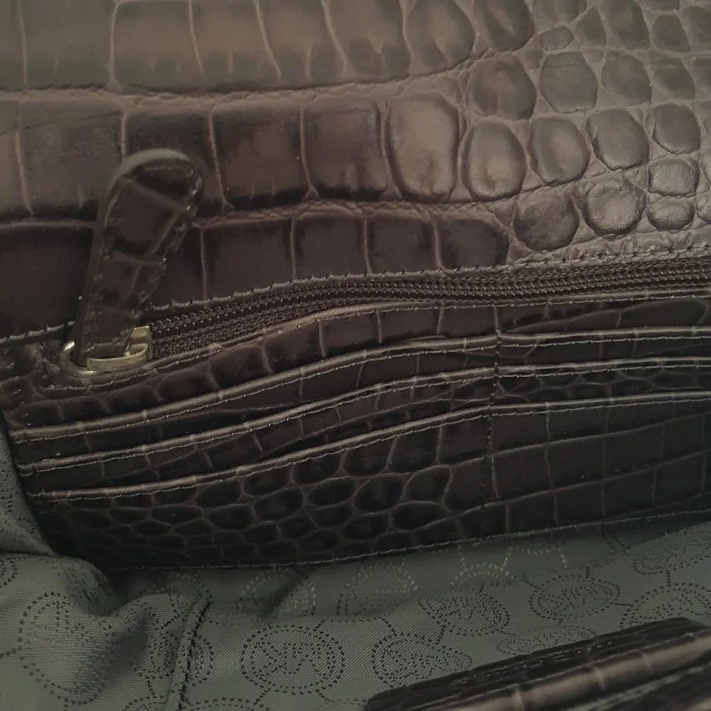 MICHAEL KORS JET SET CHARM LARGE WALLET ON A CHAIN BROWN  Leather Crocodile - Picture 13 of 16